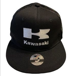 Three In Black Kawasaki Embroidered Trucker Hat Unisex